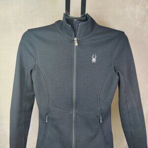 SPYDER Core Jacket Womens Size M Black Full Zip Sweater Fleece Lined Embroidered